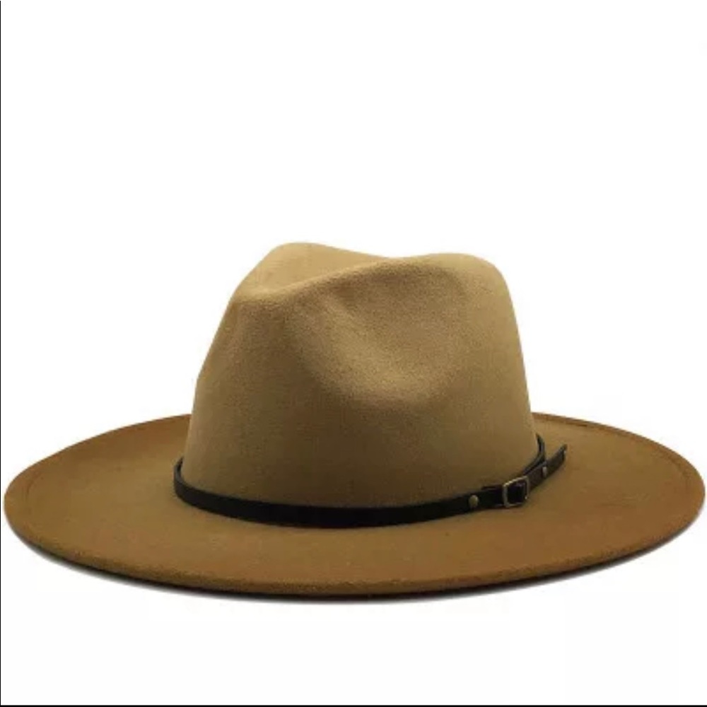 (Last 1) Wide brim fedora hat w/ belt in Carmel